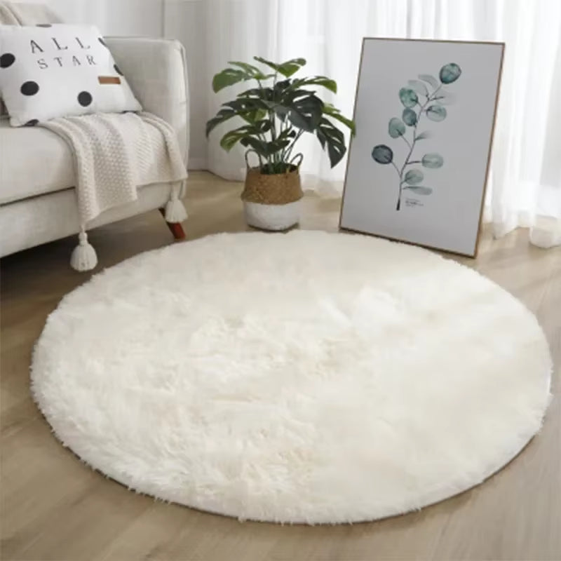 Super Soft round Rug Pad White Carpet Living Room Bedroom Kids Room Play Area Floor Mats Home Decor Rugs
