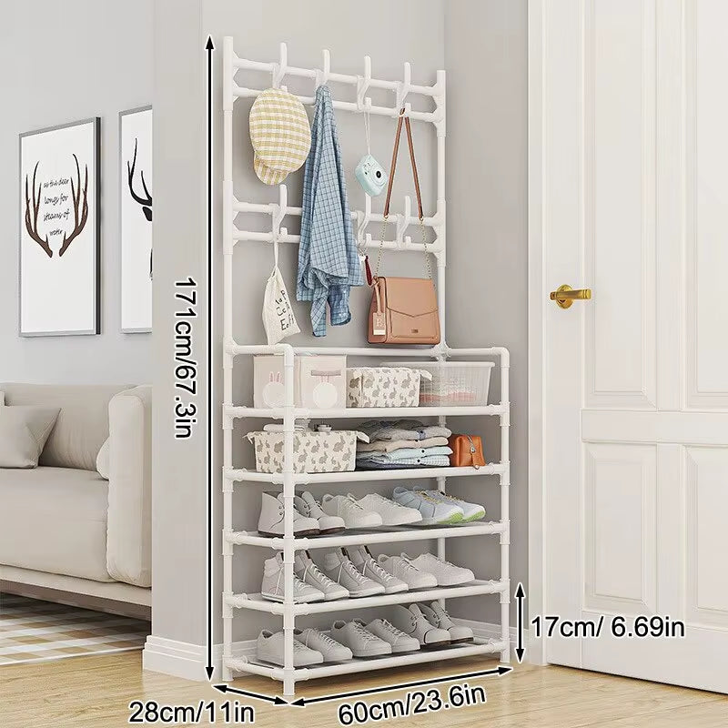 Five Layer Shoe Rack Simple Shoe Rack Integrated Storage Rack Household Shoe Rack Multifunctional Clothes Rack Coat Rack 2-Piece