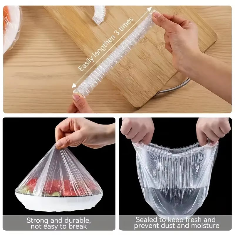 100Pcs Disposable Food Cover Saran Wrap Bowel Cover Food Grade Fresh-Keeping Plastic Bag Kitchen Storage Accessories