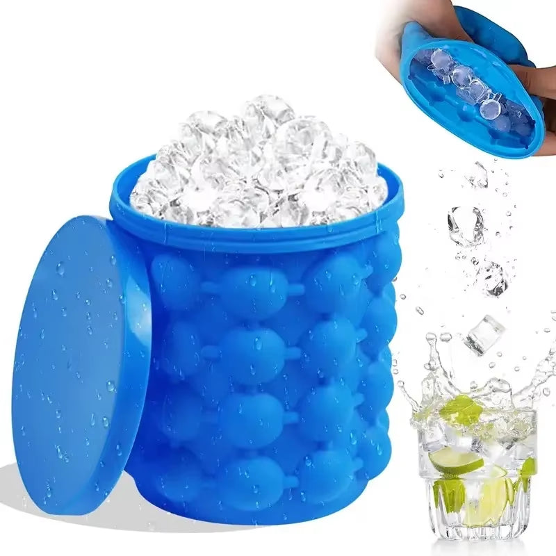 Ice Cube Mold Ice Tray Large Silicone Bucket (2-In-1) Ice Cube Maker Circular Portable Suitable for Summer Silicone Mold