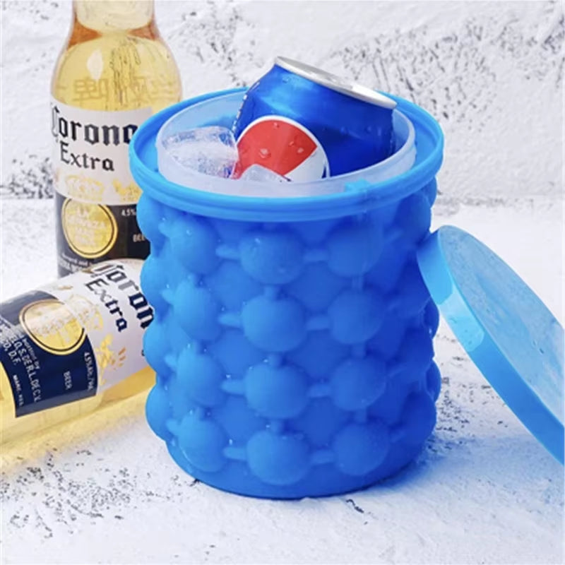 Ice Cube Mold Ice Tray Large Silicone Bucket (2-In-1) Ice Cube Maker Circular Portable Suitable for Summer Silicone Mold
