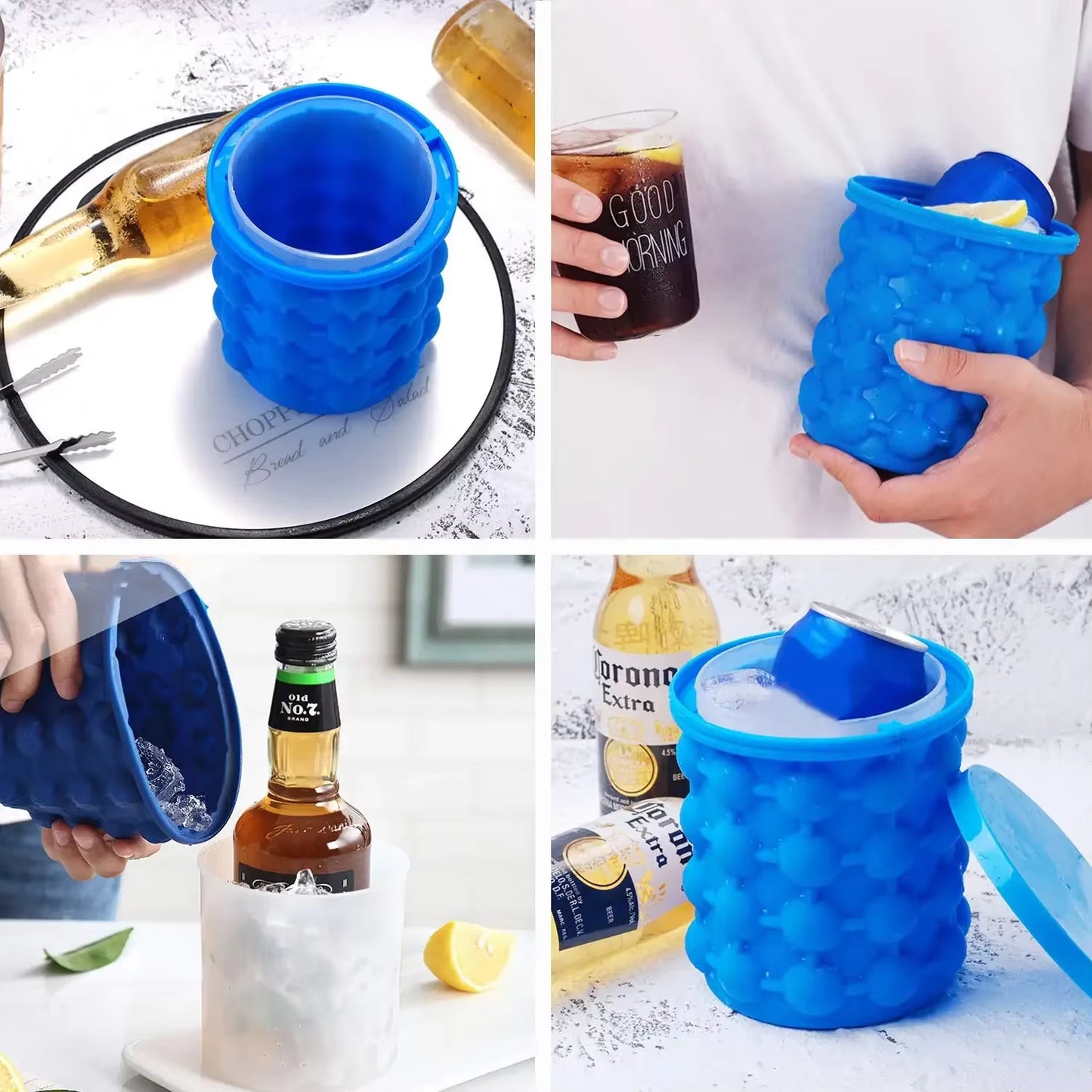 Ice Cube Mold Ice Tray Large Silicone Bucket (2-In-1) Ice Cube Maker Circular Portable Suitable for Summer Silicone Mold