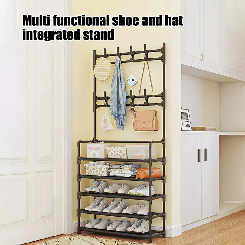 Five Layer Shoe Rack Simple Shoe Rack Integrated Storage Rack Household Shoe Rack Multifunctional Clothes Rack Coat Rack 2-Piece