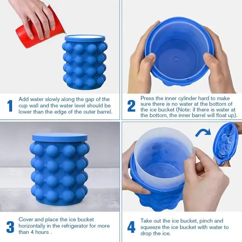 Ice Cube Mold Ice Tray Large Silicone Bucket (2-In-1) Ice Cube Maker Circular Portable Suitable for Summer Silicone Mold