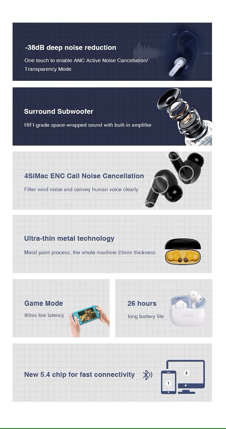 F3 ANC Active Noice Cancellation Bluetooth Earphones