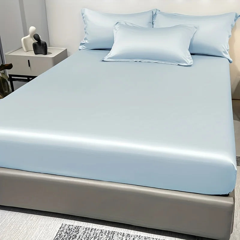 1 Simple Modern Satin Solid Color Fitted Sheet, Solid Color Ice Silk Bedspread for Bedroom, Bedding (Excluding Pillowcases)