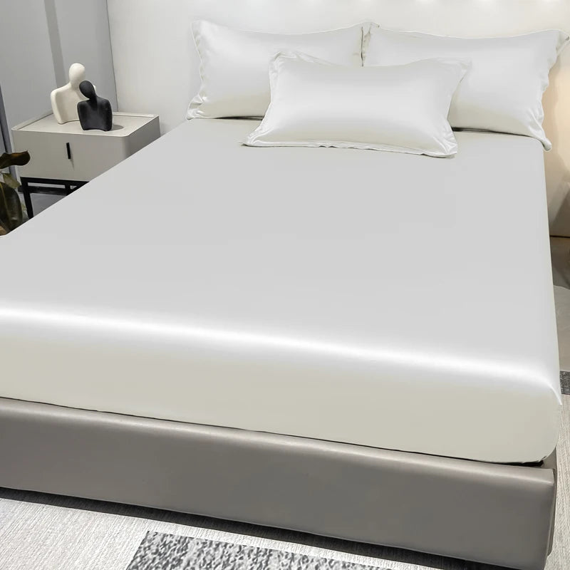 1 Simple Modern Satin Solid Color Fitted Sheet, Solid Color Ice Silk Bedspread for Bedroom, Bedding (Excluding Pillowcases)