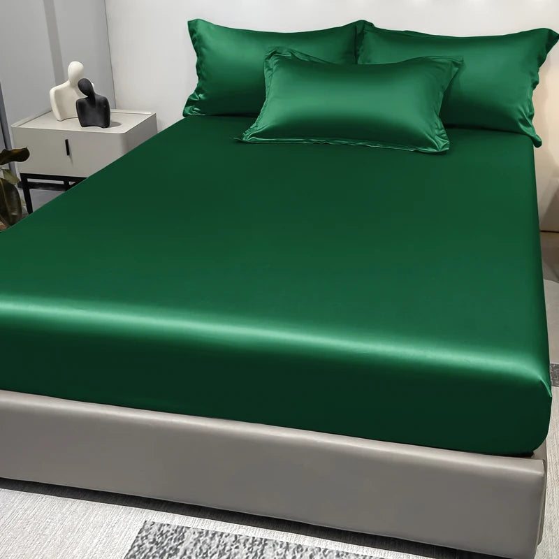1 Simple Modern Satin Solid Color Fitted Sheet, Solid Color Ice Silk Bedspread for Bedroom, Bedding (Excluding Pillowcases)