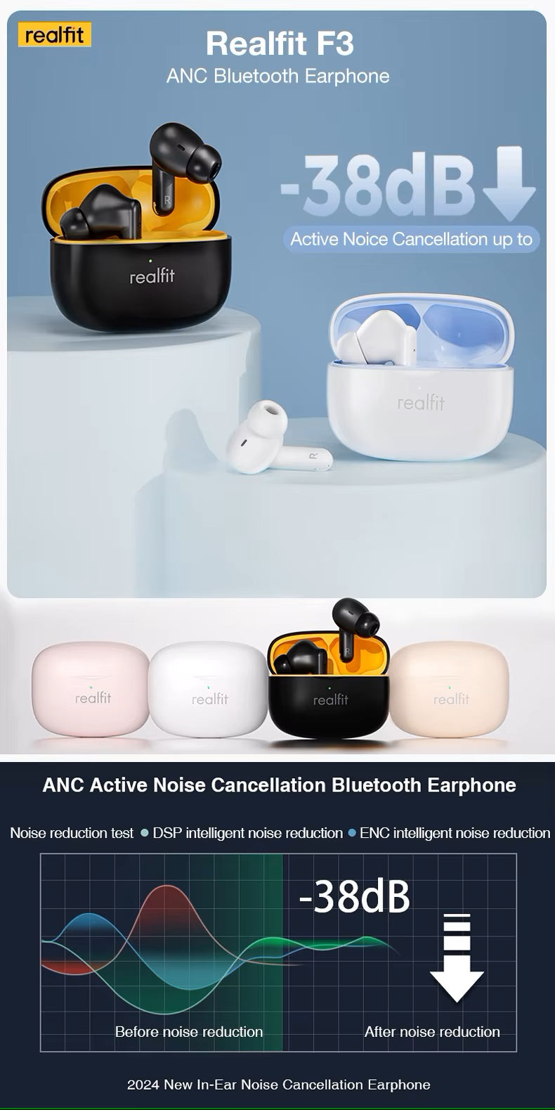 F3 ANC Active Noice Cancellation Bluetooth Earphones