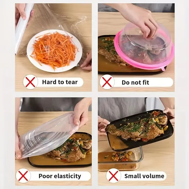 100Pcs Disposable Food Cover Saran Wrap Bowel Cover Food Grade Fresh-Keeping Plastic Bag Kitchen Storage Accessories
