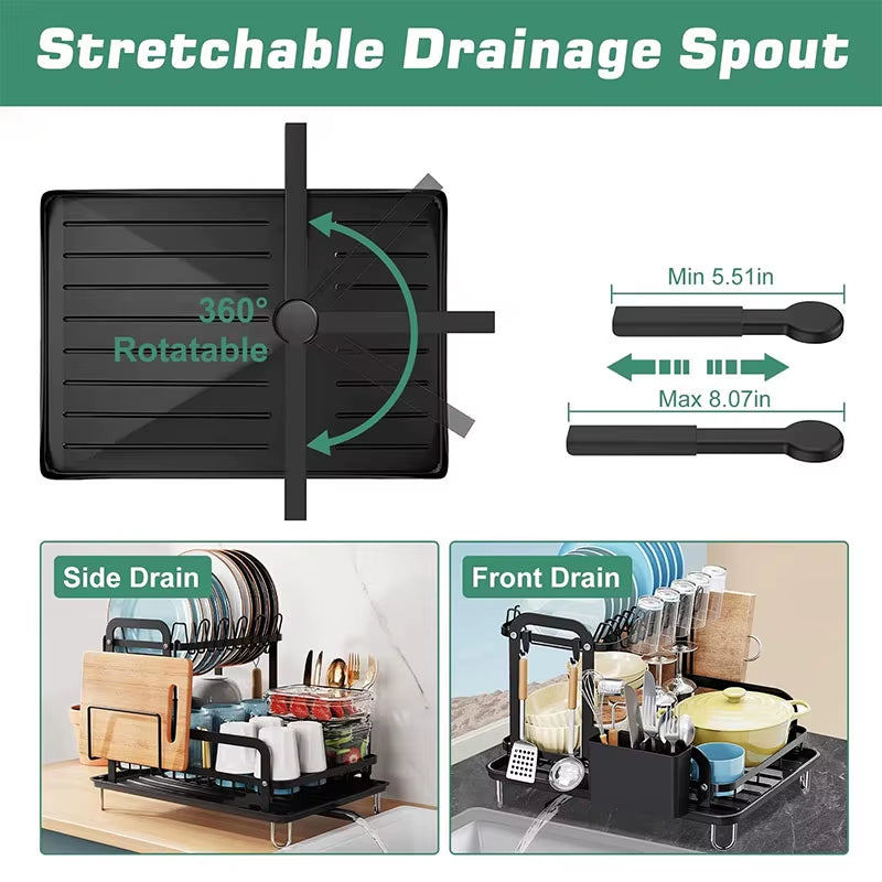New 360° Rotating Storage Rack Double-Layer Kitchen Tableware Drying Rack with Drain Tableware Storage Rack for Tableware