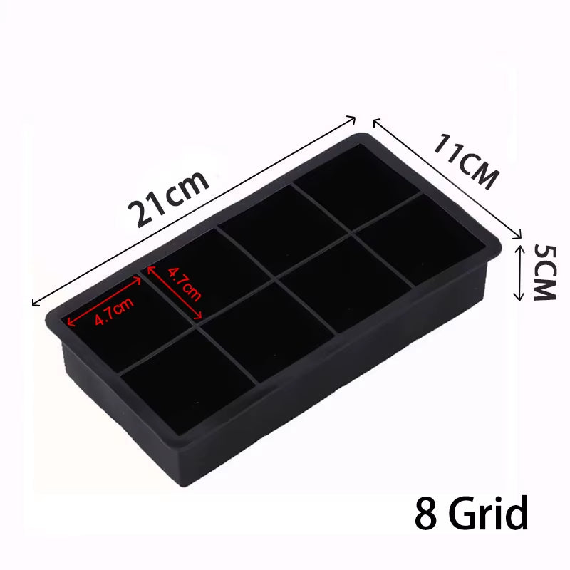 4/6/8/15 Grid Big Ice Tray Mold Box Large Food Grade Silicone Ice Cube Square Tray Mold Diy Bar Pub Wine Ice Blocks Maker Model
