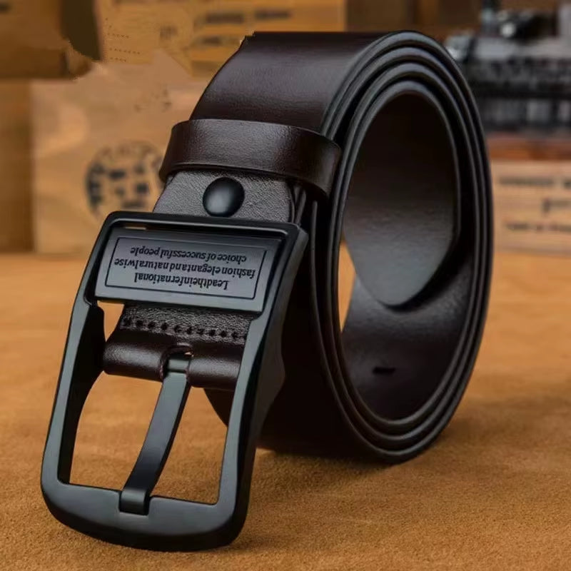 New Leather Cowhide Men'S Belt Fashion Metal Alloy Pin Buckle Adult Luxury Brand Jeans Business Casual Waist Male Strap Brand