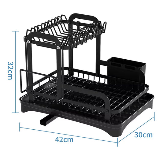 New 360° Rotating Storage Rack Double-Layer Kitchen Tableware Drying Rack with Drain Tableware Storage Rack for Tableware