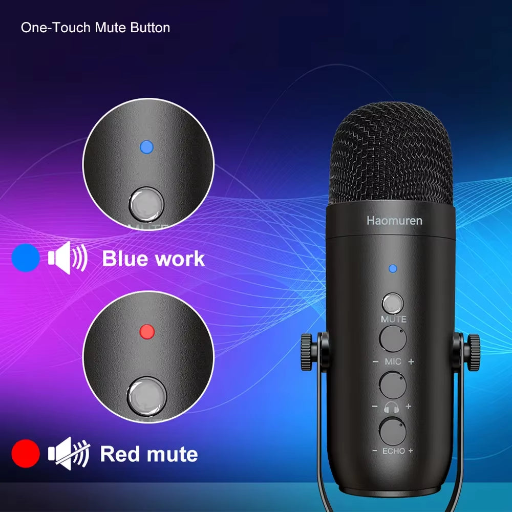 Professional USB Streaming Podcast PC Microphone Studio Cardioid Condenser Mic Kit with Boom Arm for Recording Youtube