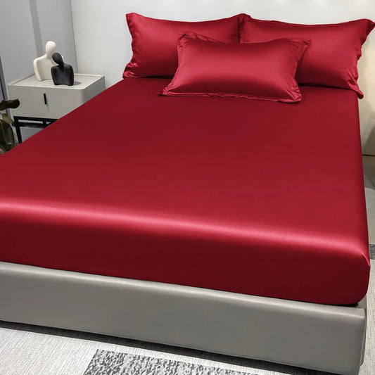 1 Simple Modern Satin Solid Color Fitted Sheet, Solid Color Ice Silk Bedspread for Bedroom, Bedding (Excluding Pillowcases)