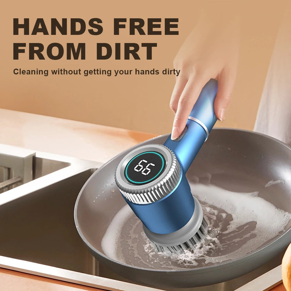5 in 1 Kitchen Cleaning Brush USB Charging Portable Electric Scrubber Tools with 5 Replaceable Brush Heads for Kitchen Bathroom