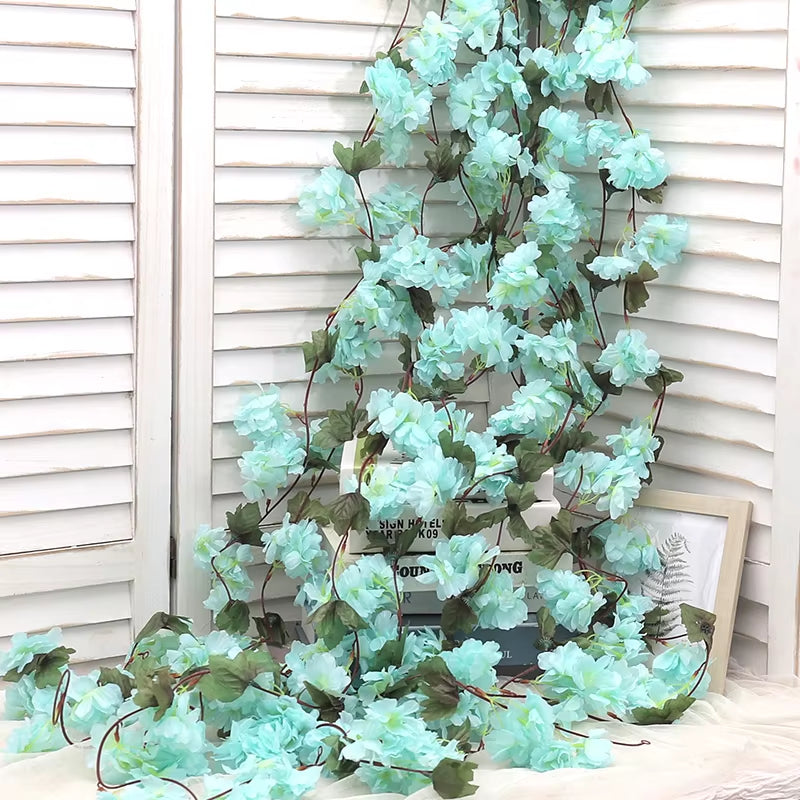 Artificial Sakura Flowers Vine Hanging Fake Floral Garland Home Garden Wedding Arch Party Cherry Blossom Wall Decor Arrangement